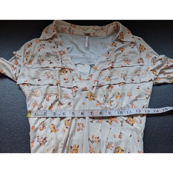 Free People Dress Good Days Floral Long Bell Sleeve Mini In Cream XS - Picture 6 of 13